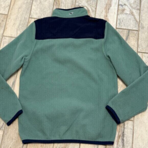 Vineyard Vines kids youth medium green/navy 1/4 snap fleece Shep pullover - Picture 5 of 5